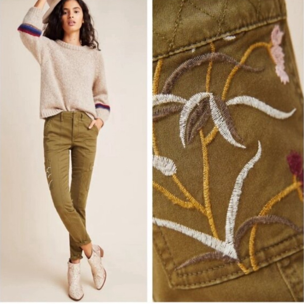 Anthropologie Austen Embroidered Utility Pants Size 28